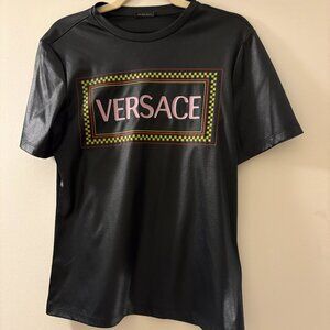 Versace Logo Print T Shirt Black Size 38